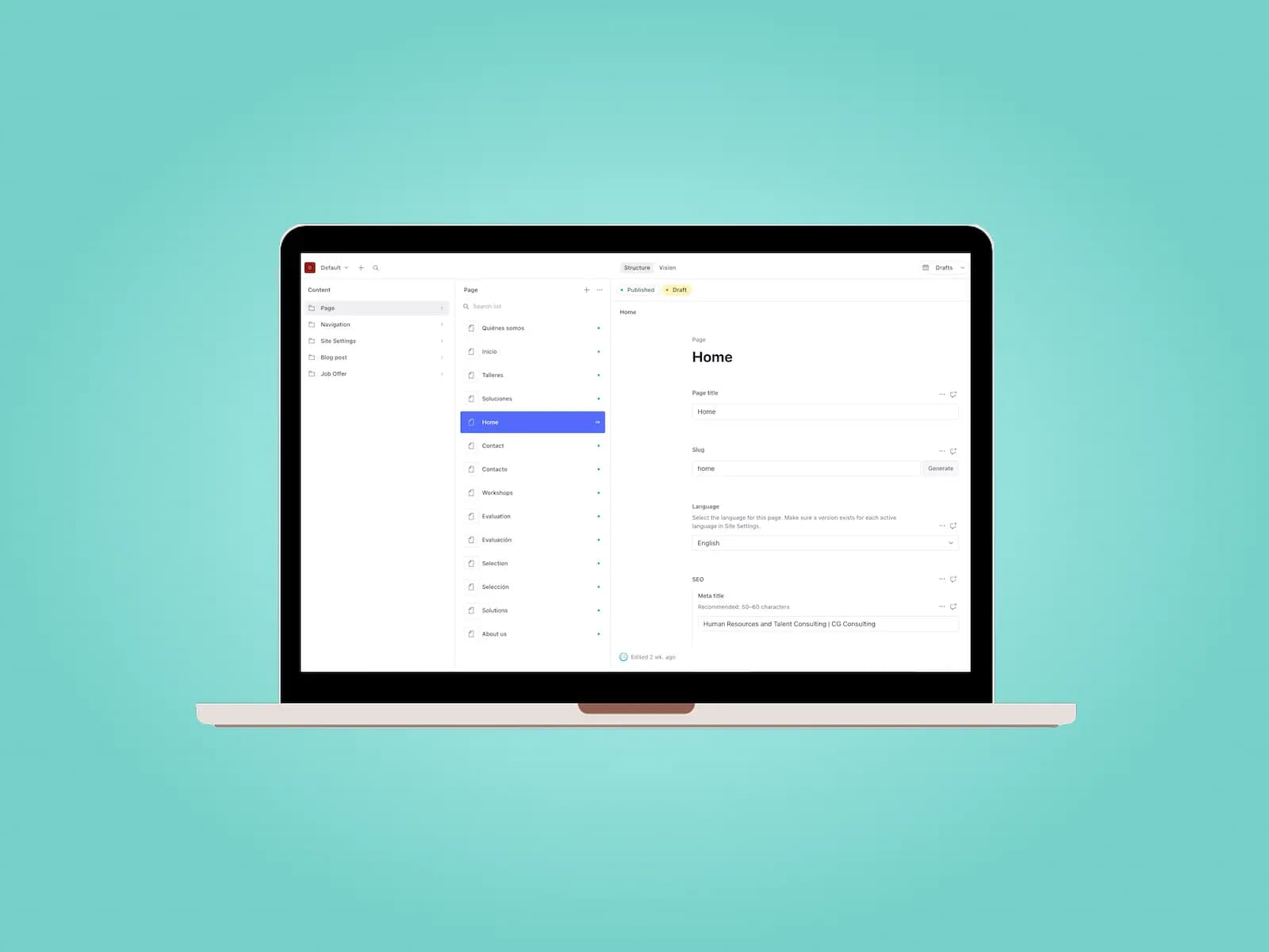 Sanity Studio content management interface for CG Consulting