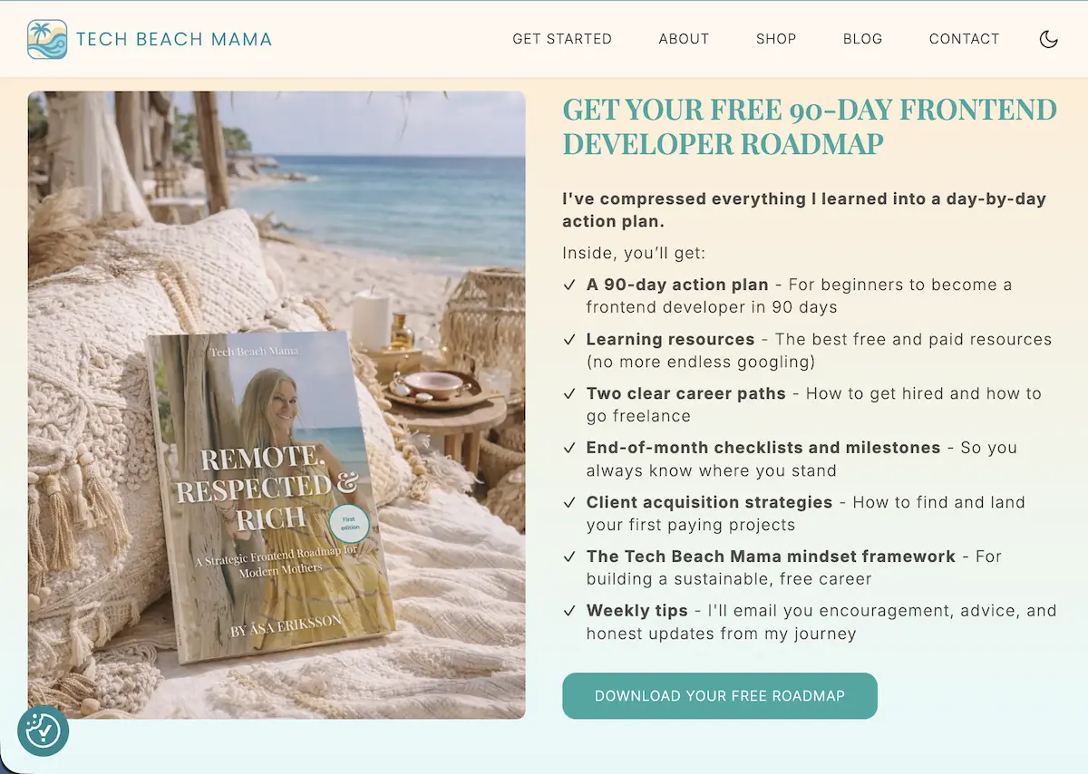 Tech Beach Mama live site — homepage and newsletter funnel